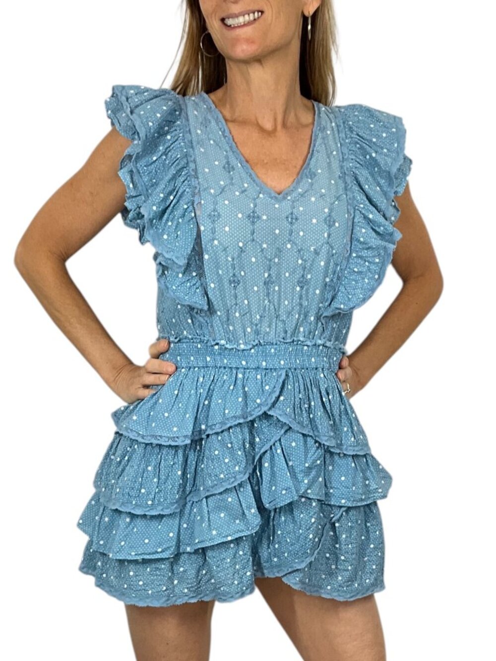 LoveShackFancy Corelli Dress P 00 Blue Bonnet Mini Ruffle Tiered - Picture 2 of 16